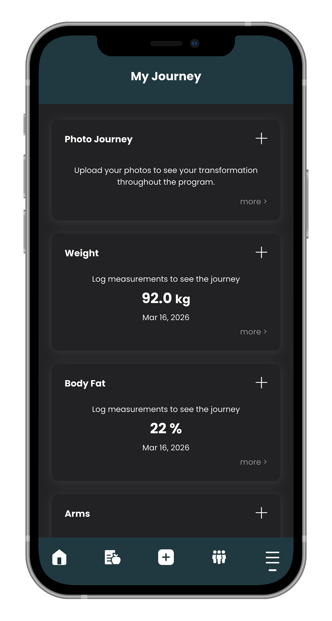Progress tracking inside the LHPT app
