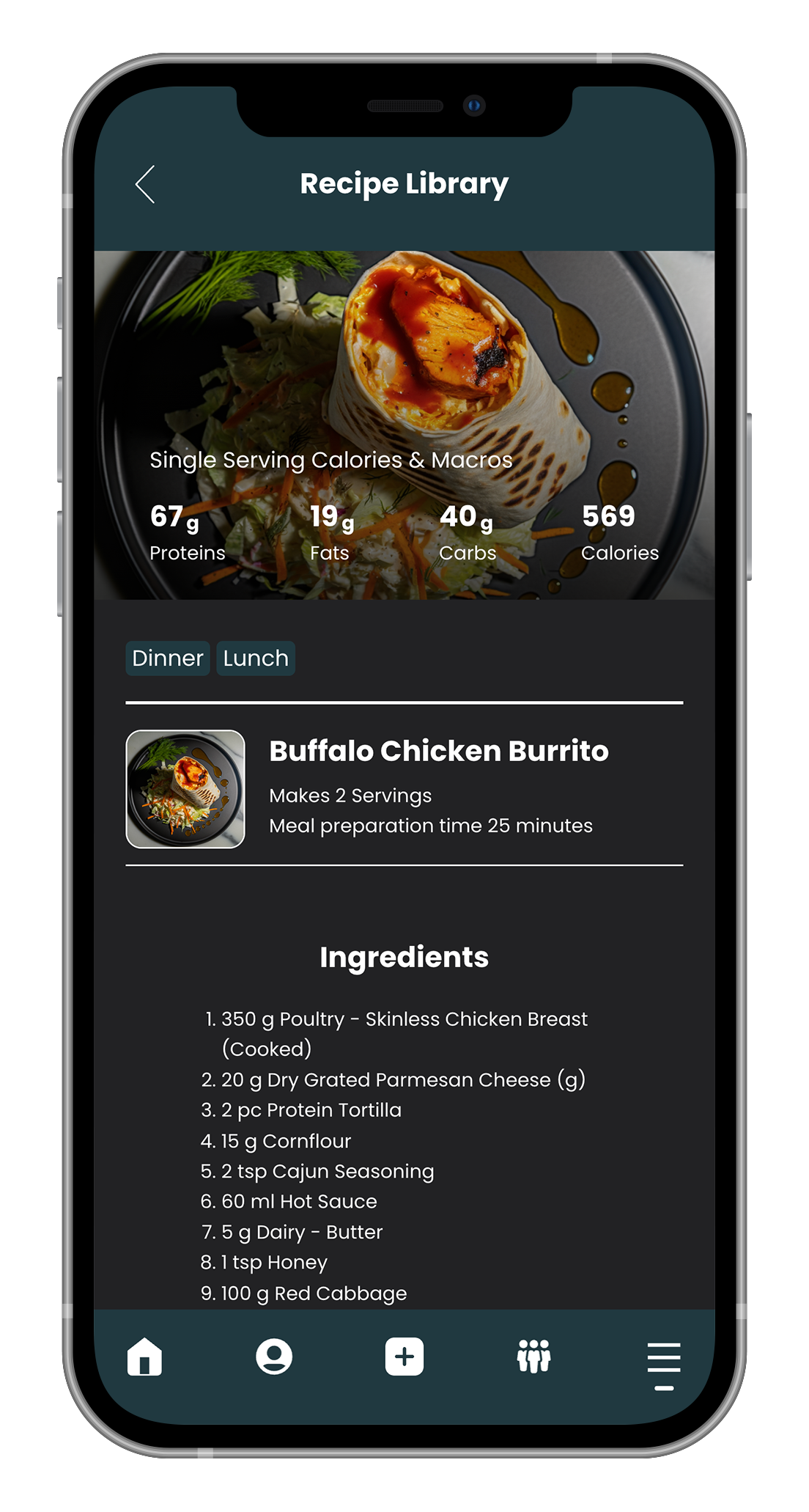 Cooking instructions inside the Recipe Hub